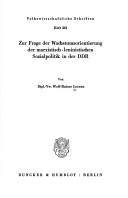 Zur Frage der Wachstumsorientierung der marxistisch-leninistischen Sozialpolitik in der DDR
