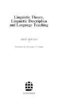 Linguistic theory, linguistic description and language teaching