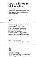 Proceedings of the Symposium on Differential Equations and dynamical systems, held at the University of Warwick, Coventry, September 1968 - August 1969, Summer School July 15 - 25, 1969