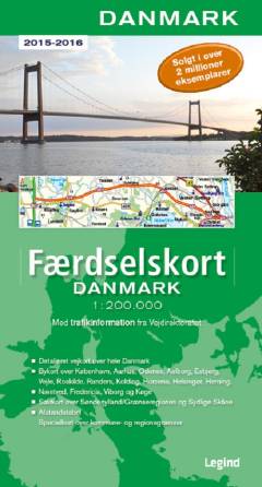 Færdselskort, Danmark 1:200 000 : med trafikinformation fra Vejdirektoratet. 2015/2016 (26. udgave)