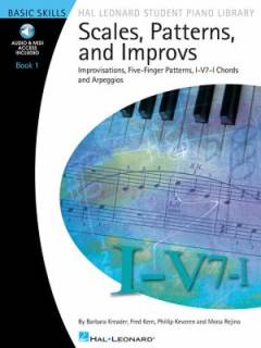 Scales, patterns, and improvs : improvisations, five-finger patterns, I-V7-I chords and arpeggios. Book 1