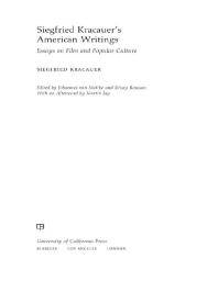 Siegfried Kracauer's American writings : essays on film and popular culture